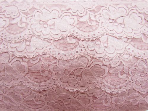 Great value 85mm Giselle Stretch Floral Lace Trim- French Rose #262 available to order online New Zealand