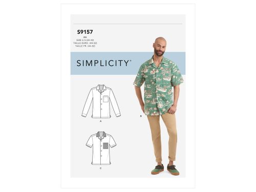 Great value *Seconds* Simplicity Pattern S9157 Men's Open Pointed Collar Shirts- Size AA (34-36-38-40-42) available to order online New Zealand