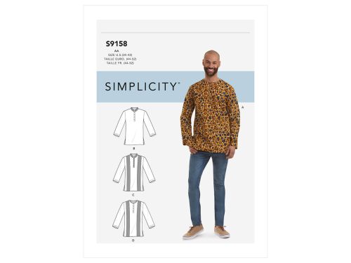 Great value *Seconds* Simplicity Pattern S9158 Men's Half Buttoned Shirts- Size AA (34-36-38-40-42) available to order online New Zealand