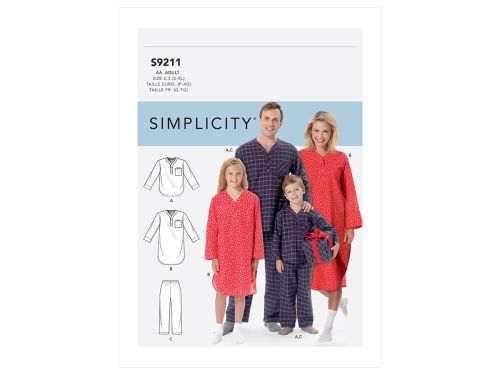 Great value *Seconds* Simplicity Pattern S9211 Misses'/Men's/Boys'/Girls' Patch Pocket Top, Nightshirt and Pants- Size BB (S-M-L-XL) available to order online New Zealand