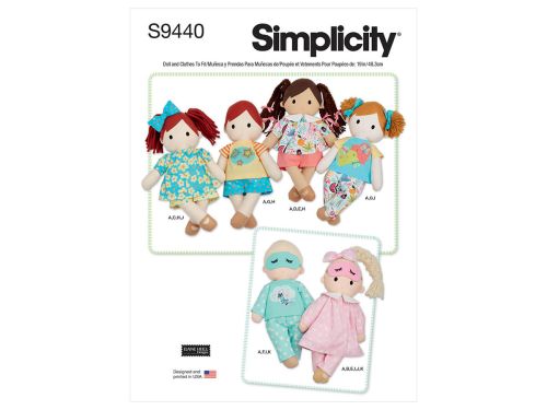 Great value *Seconds* Simplicity Pattern S9440 PLUSH DOLLS WITH CLOTHES- Size OS (ONE SIZE) available to order online New Zealand