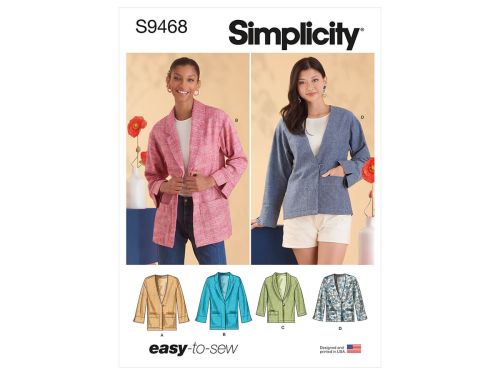 Great value *Seconds* Simplicity Pattern S9468 MISSES' UNLINED JACKET- Size H5 (6-8-10-12-14) available to order online New Zealand