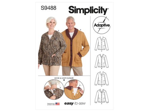 Great value *Seconds* Simplicity Pattern S9488 UNISEX ADAPTIVE CARDIGAN- Size A (XS-S-M-L-XL) available to order online New Zealand