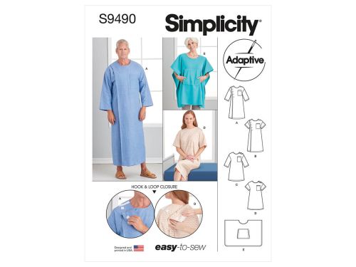 Great value *Seconds* Simplicity Pattern S9490 UNISEX RECOVERY GOWN- Size AA (XS-S-M) available to order online New Zealand