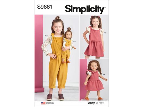 Great value *Seconds* Simplicity Pattern S9661 CHILDREN'S KNIT TOPS, OVERALLS, AND JUMPER AND DOL- Size A (3-4-5-6-7-8) available to order online New Zealand