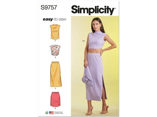 Great value *Seconds* Simplicity Pattern S9757 Misses' Knit Top and Skirt in Two Lengths- Size A (S-M-L-XL-XXL) available to order online New Zealand