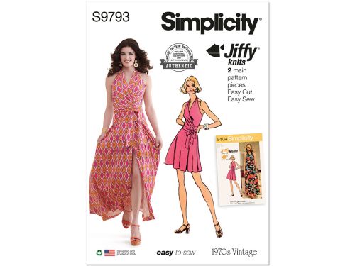 Great value *Seconds* Simplicity Pattern S9793 Misses' Knit Front-Wrap Halter-Dress In Two Lengths- Size Y5 (18-20-22-24-26) available to order online New Zealand