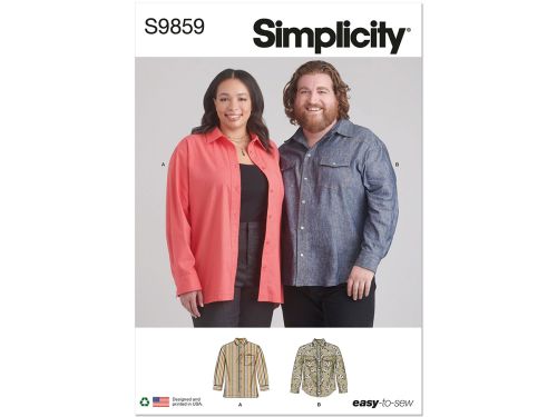 Great value *Seconds* Simplicity Pattern S9859 PLUS SIZE UNISEX SHIRTS- Size AA (S-M-L) available to order online New Zealand