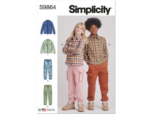 Great value *Seconds* Simplicity Pattern S9864 GIRLS' AND BOYS' SHIRT AND CARGO PANTS- Size A (7-8-10-12-14) available to order online New Zealand
