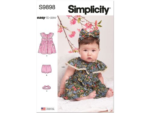 Great value *Seconds* Simplicity Pattern S9898 BABIES' DRESS, PANTY AND HEADBAND- Size A (XXS-XS-S-M-L) available to order online New Zealand