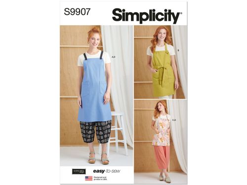 Great value *Seconds* Simplicity Pattern S9907 MISSES' APRONS AND PANTS- Size A (XS-S-M-L-XL-XXL) available to order online New Zealand