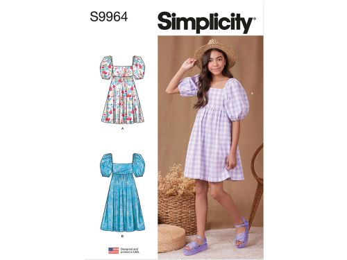Great value *Seconds* Simplicity Pattern S9964 GIRLS' DRESS WITH BACK BODICE AND LENGTH VARIATIONS- Size A (7-8-10-12-14) available to order online New Zealand