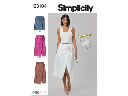 Great value *Seconds* Simplicity Pattern S3104 MISSES' WRAP SKIRTS WITH DETACHABLE 3D FLOWER- Size Y5 (18-20-22-24-26) available to order online New Zealand