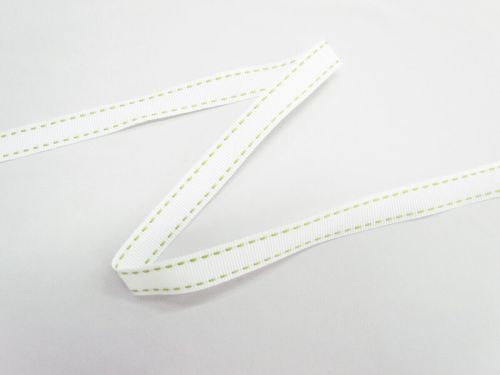 Great value 15mm Stitch Grosgrain Ribbon- White / Lime #T1024 available to order online New Zealand