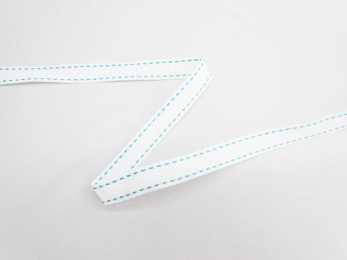 Great value 15mm Stitch Grosgrain Ribbon- White / Blue #T1025 available to order online New Zealand