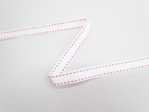 Great value 15mm Stitch Grosgrain Ribbon- White / Pink #T1026 available to order online New Zealand