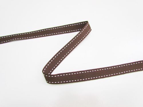 Great value 15mm Stitch Grosgrain Ribbon- Brown / White #T1029 available to order online New Zealand