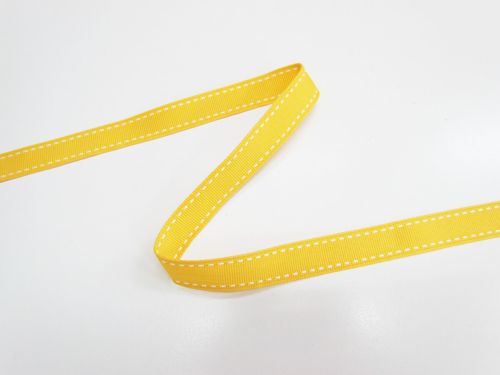 Great value 15mm Stitch Grosgrain Ribbon- Lemon / White #T1034 available to order online New Zealand