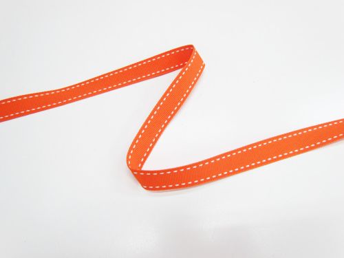 Great value 15mm Stitch Grosgrain Ribbon- Orange / White #T1035 available to order online New Zealand