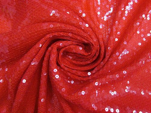 Great value Embroidered Sequins On Stretch Mesh- Radioactive Red #14588 available to order online New Zealand