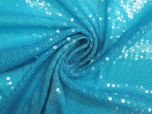 Great value Embroidered Sequins On Stretch Mesh- Freshwater Blue #14591 available to order online New Zealand