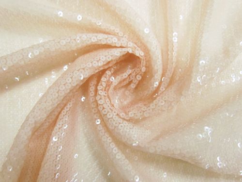Great value Embroidered Sequins On Tulle- Peach Beige #14593 available to order online New Zealand