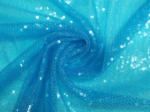 Great value Embroidered Sequins On Tulle- Topaz Blue #14596 available to order online New Zealand