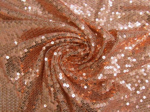 Great value Embroidered Sequins On Stretch Mesh- Copper #14600 available to order online New Zealand