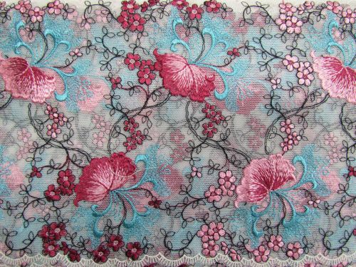 Great value 19.5cm Regency Garden Embroidered Tulle Lace Trim #T1323 available to order online New Zealand