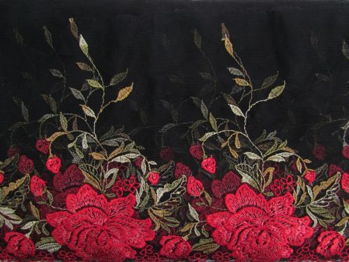 Great value 18cm Valentines Rose Embroidered Tulle Lace Trim #T1325 available to order online New Zealand