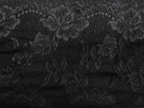 Great value 17cm Victorian Rose Stretch Lace Trim- Black #T1426 available to order online New Zealand