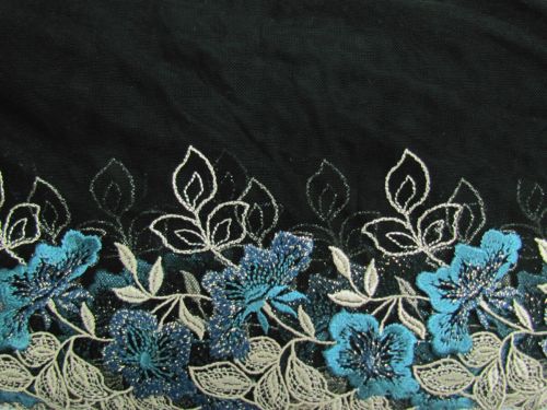 Great value 20cm Daphne Floral Embroidered Tulle Lace Trim- Black  #T1432 available to order online New Zealand