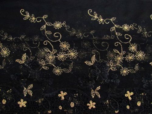Great value 18cm Fairy Garden Embroidered Tulle Lace Trim- Black #T1434 available to order online New Zealand