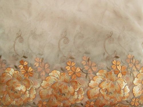 Great value 26cm Bronze Blossom Embroidered Tulle Lace Trim- Beige #T1435 available to order online New Zealand
