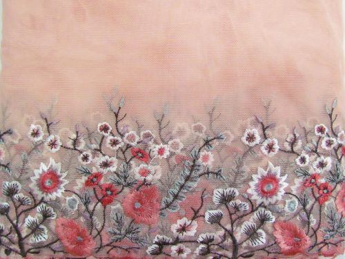 Great value 26cm Wild Bouquet Embroidered Tulle Lace Trim- Pink #T1436 available to order online New Zealand