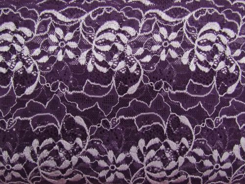 Great value 16cm Grape Floral Stretch Lace Trim- Purple #T1441 available to order online New Zealand