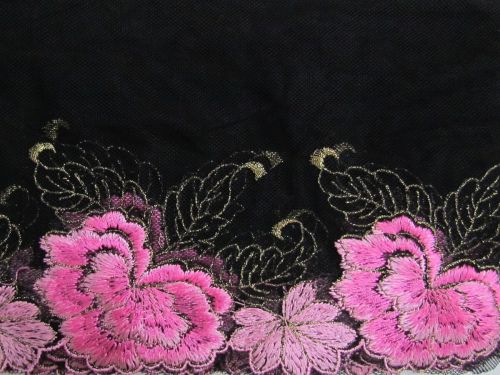 Great value 15cm Candy Carnations Embroidered Tulle Lace Trim #T1469 available to order online New Zealand