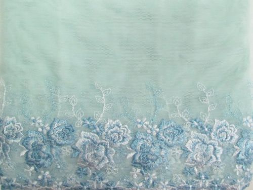 Great value 24cm Mint Blooms Embroidered Tulle Lace Trim  #T1471 available to order online New Zealand