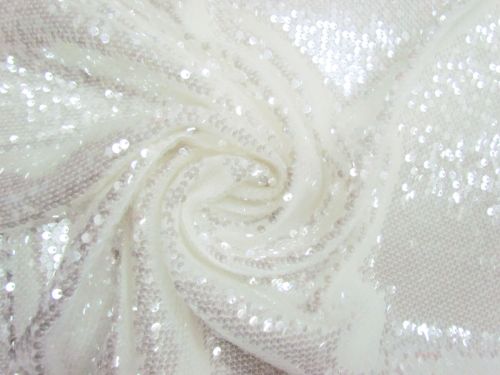 Great value Embroidered Sequins On Stretch Mesh- Bridal White #15602 available to order online New Zealand
