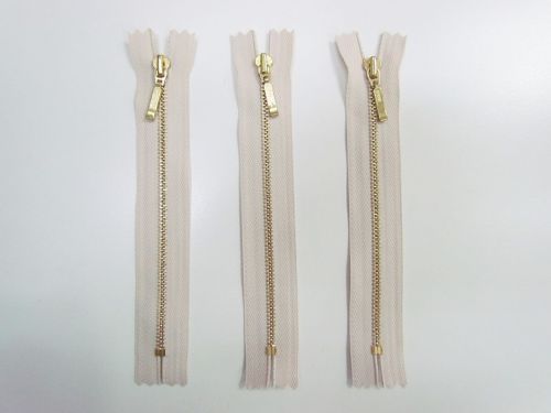 Great value 15cm Gold Metal Zipper Bundle- Beige Cream- Pack of 3 available to order online New Zealand