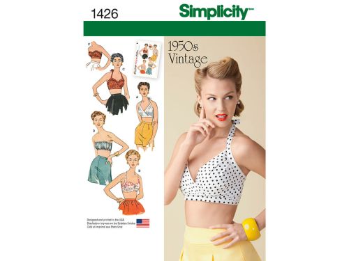 Great value Simplicity Pattern S1426 Women's Vintage 1950's Bra Tops- Size D5 (4-6-8-10-12) available to order online New Zealand