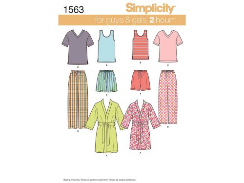 Great value Simplicity Pattern S1563 Women's Men's and Teens' Sleepwear- Size A (XS-S-M-L-XL) available to order online New Zealand