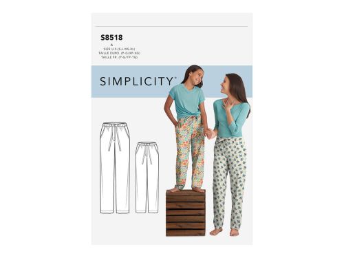 Great value Simplicity Pattern S8518 Girls' and Misses' Slim Fit Lounge Trousers- Size A (S - L / XS - XL) available to order online New Zealand