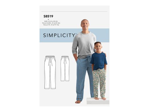 Great value Simplicity Pattern S8519 Boys' and Men's Slim Fit Lounge Trousers- Size A (S - L / XS - XL) available to order online New Zealand