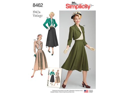 Great value Simplicity Pattern S8462 Women’s Vintage Blouse, Skirt and Lined Bolero- Size U5 (16-18-20-22-24) available to order online New Zealand