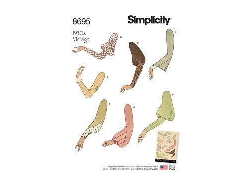 Great value Simplicity Pattern S8695 Women's Vintage Set of Sleeves- Size A (10-12-14-16-18-20-22) available to order online New Zealand