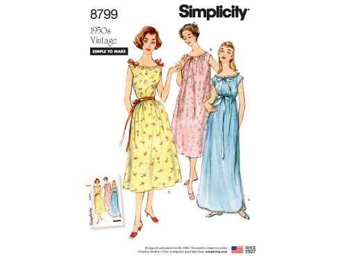 Great value Simplicity Pattern S8799 Misses' Vintage Nightgowns- Size A (XS-S-M-L-XL) available to order online New Zealand