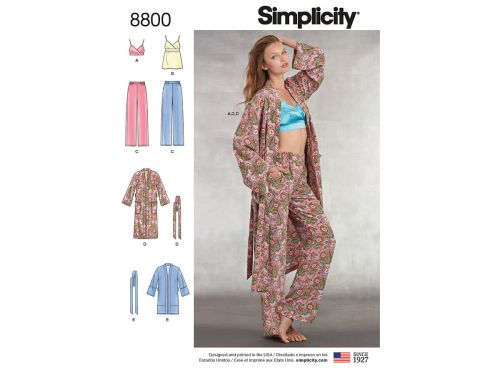 Great value Simplicity Pattern S8800 Misses' Robe, Pants, Top and Bralette- Size A (XS-S-M-L-XL) available to order online New Zealand