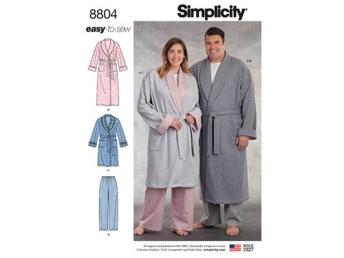 Great value Simplicity Pattern S8804 Women's and Men's Robe and Pants- Size AA (S-M-L) available to order online New Zealand