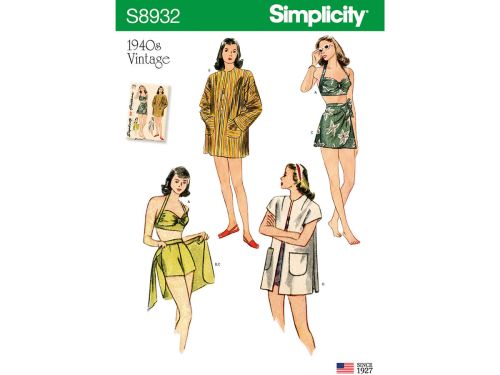Great value Simplicity Pattern S8932 Misses' Vintage Bikini Top, Shorts, Wrap, Skirt and Coat- Size 4-6-8-10-12 available to order online New Zealand